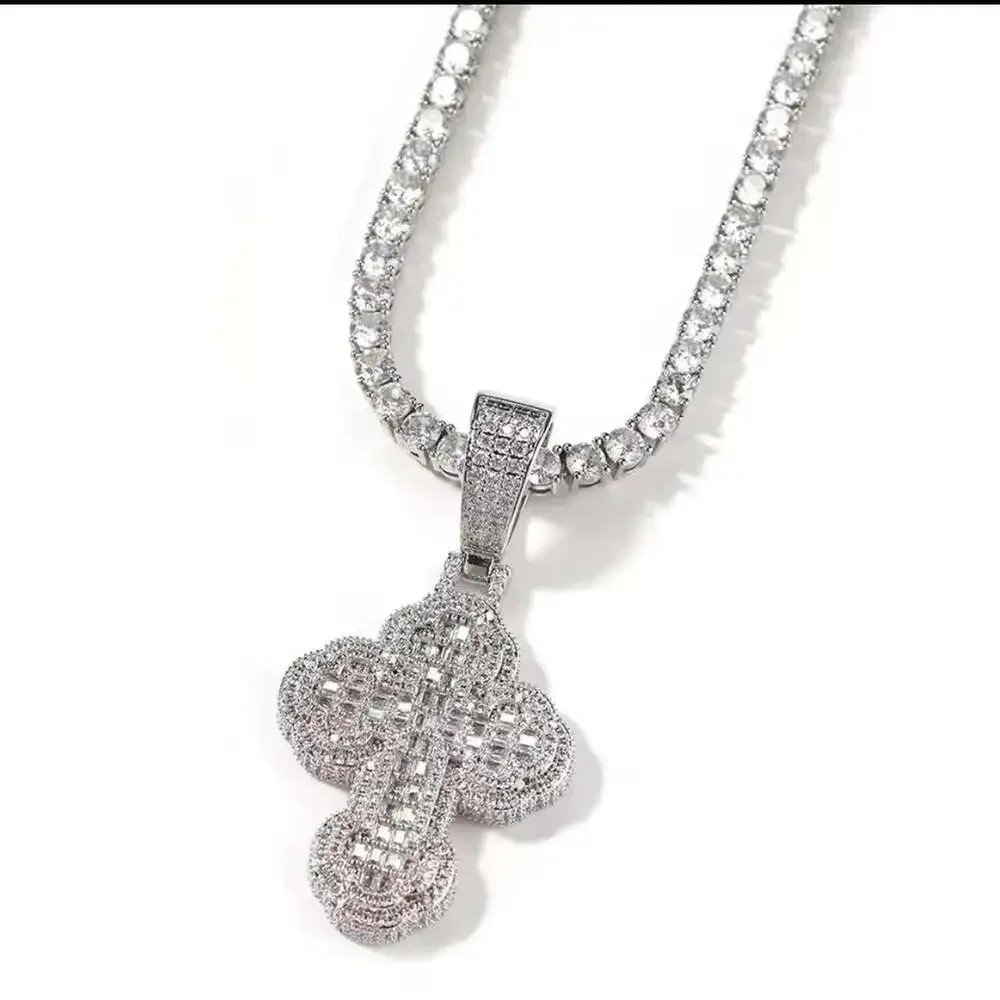 Silver Cross Necklace With Tennis 981 E